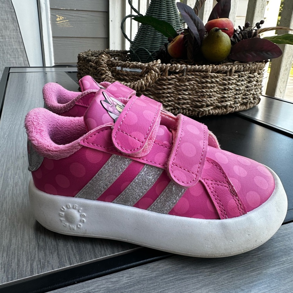 Adidas Pink and Silver Sneakers with Velcro Straps